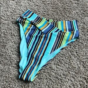 Aerie Striped Bikini Bottom - Blue and Yellow